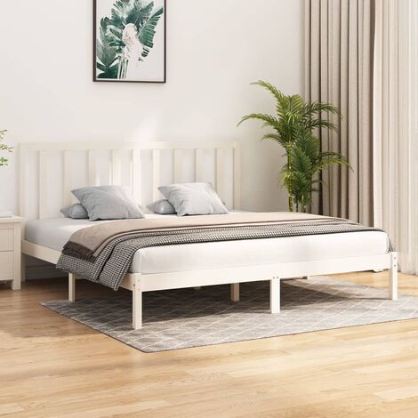 Estructura de cama Marco de Cama Somier de Cama madera maciza de pino  blanca 180x200 cm