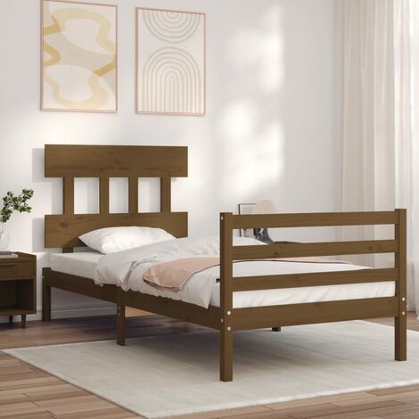 Estructura cama Marco de Cama Somier de Cama y cabecero madera maciza  marrón miel 100x200 cm