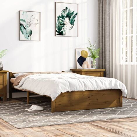 Estructura cama Marco de Cama Somier de Cama y cabecero madera maciza  marrón miel 140x200 cm
