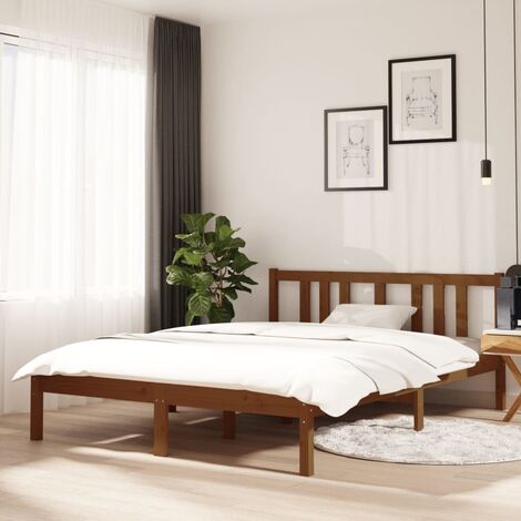 Maison Exclusive Estructura de cama doble de madera maciza blanco 135x190  cm
