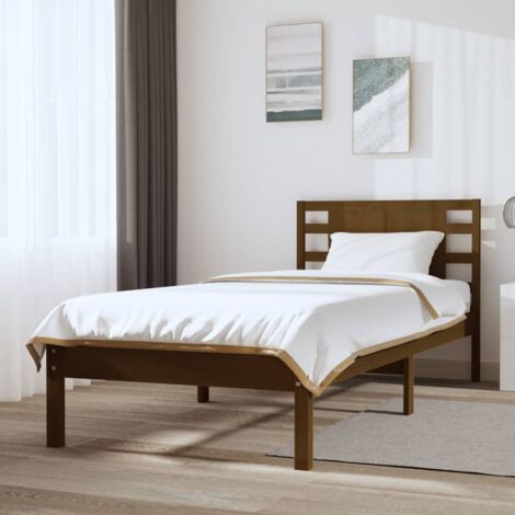 Estructura cama Marco de Cama Somier de Cama y cabecero madera maciza  marrón miel 100x200 cm