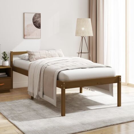 Estructura cama Marco de Cama Somier de Cama y cabecero madera maciza  marrón miel 100x200 cm