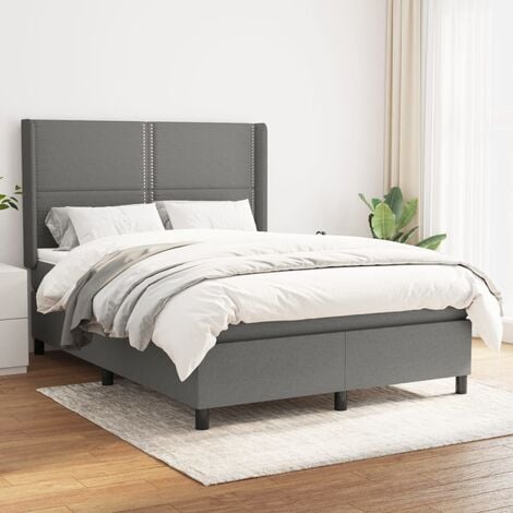 Cama box spring con colchón tela gris oscuro 200x200 cm