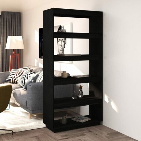 Estantería/divisor Librería Estantería exhibición de espacios para Salón pino negra 80x35x167 cm MZX10417 MaisonChic