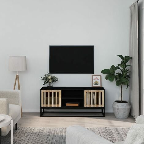 Mesa TV Salon,Mueble de TV hierro y madera contrachapada negro 105x30x45 cm  -CD44095