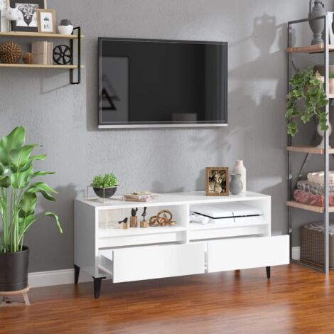 Mesa TV Salon,Mueble de TV con ruedas contrachapada blanco brillo 80x40x40  cm -CD53625