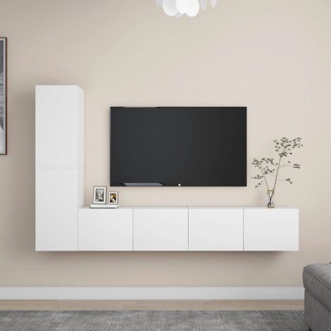 Mueble TV moderno,Mesa TV,Juego de mueble para TV de 4 piezas aglomerado  blanco -CD26921