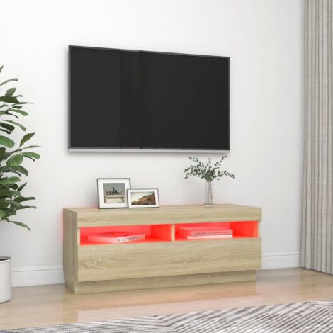 Mesa TV Salon,Mueble de TV con luces LED roble Sonoma 100x35x40 cm -CD67308