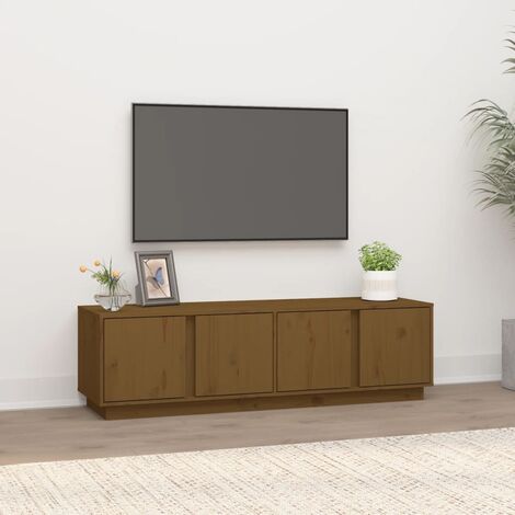 Mueble TV Negro 110x30x33.5 cm Madera maciza de pino