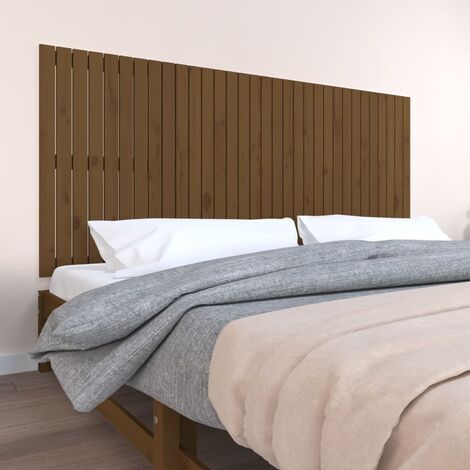 Cabecero cama pared madera maciza pino marrón miel 140x3x80 cm