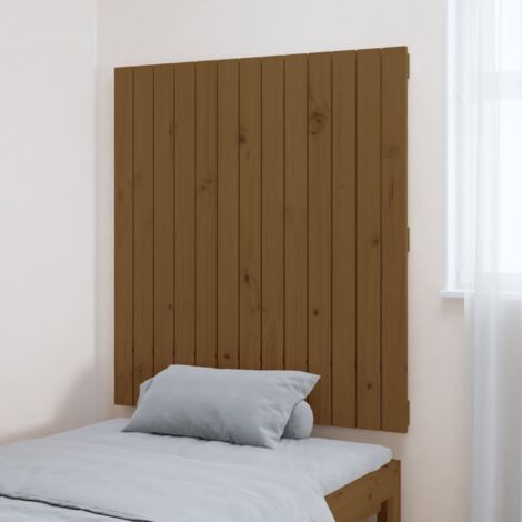 Cabecero cama pared madera maciza pino marrón miel 140x3x80 cm
