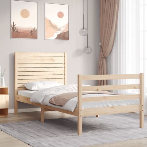 Cama individual de madera maciza con somier y cabecero - 90 x 200