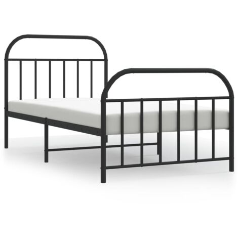 Cama para adulto，Estructura cama metal con cabecero y estribo，Armazón de  cama blanco 135x190 cm