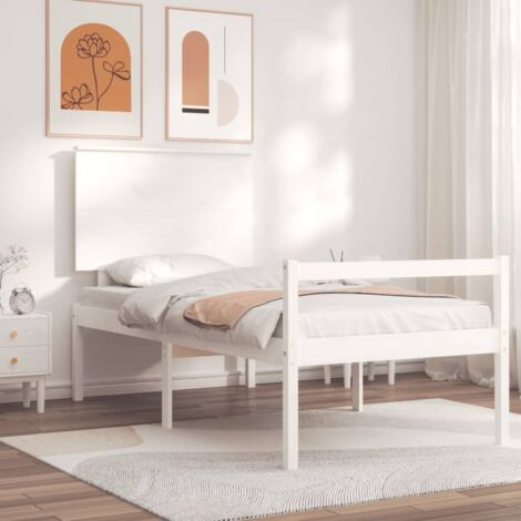 Estructura cama metal y madera contrachapada blanco 90x200 cm