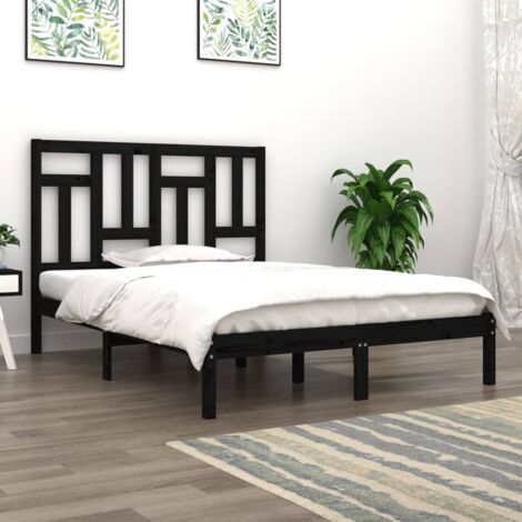 Marco de Cama,Camas para adulto,Estructura de cama madera maciza negro  135x190 cm