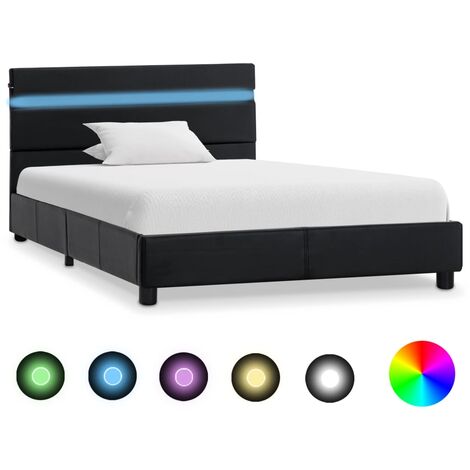 vidaXL Estructura cama con LED cuero sintético blanco negro