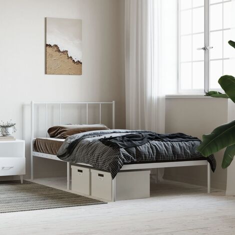 Estructura cama metal con Cabezal de Cama Moderno, Cabecero y pie cama  blanco 193x203 cm