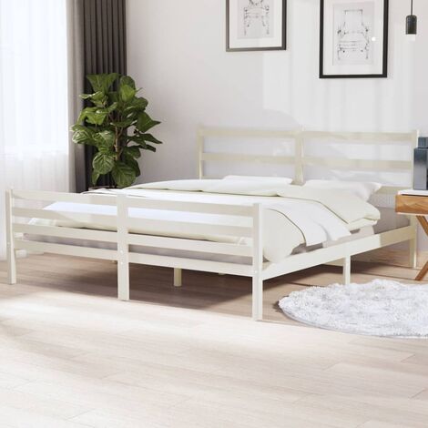 Marco de Cama,Camas para adulto,Estructura de cama madera maciza de pino  blanca 180x200 cm