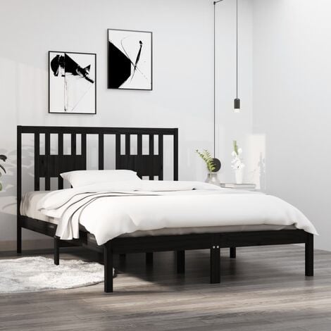 Marco de Cama,Camas para adulto,Estructura de cama madera maciza negro  135x190 cm