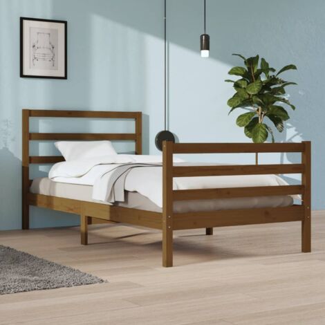 Estructura De Cama Madera Pino Marrón Miel Rey Ru 150x200 Cm con