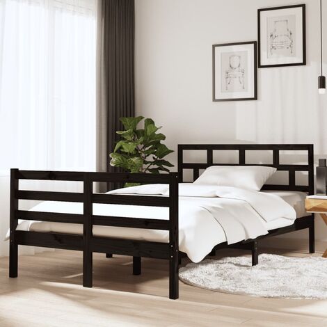 Marco de Cama,Camas para adulto,Estructura de cama madera maciza negro  135x190 cm