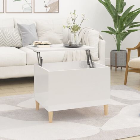 Mesa de centro blanca brillante moderna W/iluminación LED, muebles de sala  de estar del diseño del rectángulo de 2 niveles