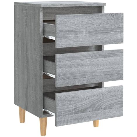 Mesita de noche patas de madera maciza gris Sonoma 40x35x50 cm - referencia  Mqm-813124