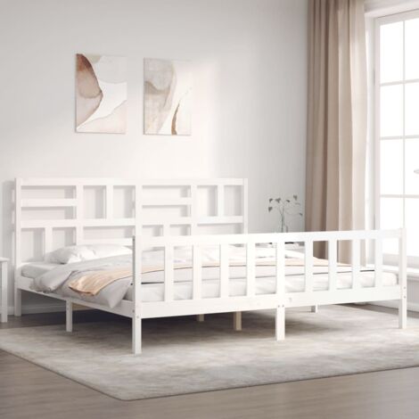 Maison Exclusive Estructura cama metal con cabecero y estribo blanco 135x190  cm