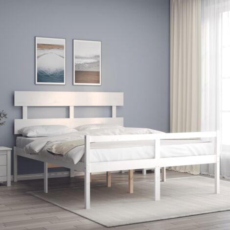 Cama para adulto，Estructura cama metal con cabecero y estribo，Armazón de  cama blanco 160x200 cm