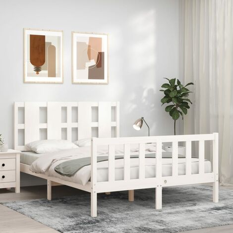 Cama para adulto，Estructura cama metal con cabecero y estribo，Armazón de  cama blanco 135x190 cm