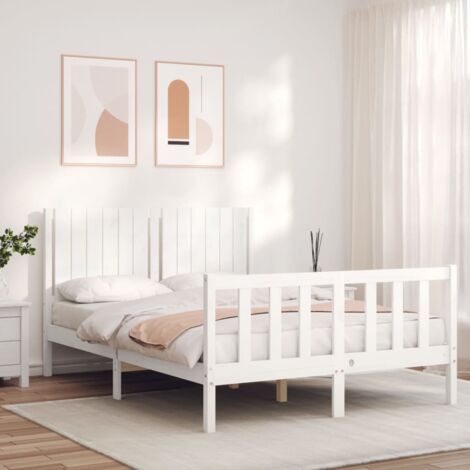 Cama de matrimonio，Estructura de cama，Cama para adulto，Marco de Cama madera  maciza blanco 180x200
