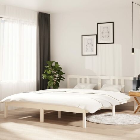 Cama de matrimonio，Estructura de cama，Cama para adulto，Marco de Cama madera  maciza blanco 180x200