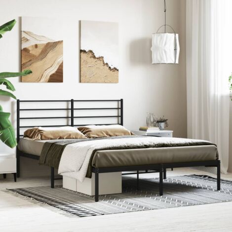 Cama de matrimonio，Estructura de cama，Cama para adulto，Marco de Camade  metal con cabecero blanca