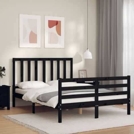 vidaXL Estructura de cama de matrimonio madera maciza negro 180x200 cm