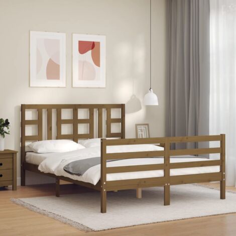 Cama para adulto，Estructura cama metal con cabecero y estribo，Armazón de  cama blanco 160x200 cm