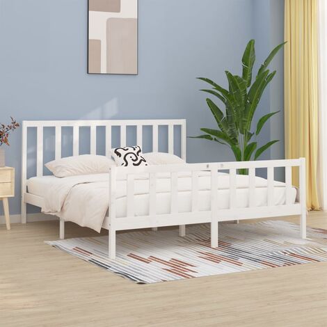 Cama de matrimonio，Estructura cama，Cama para adulto，Marco de Cama madera  maciza pino blanca king