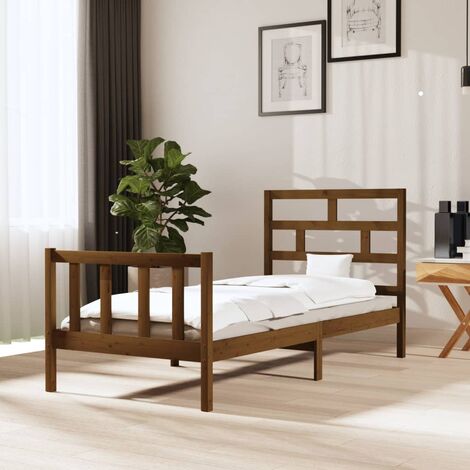 Cama para adulto，Estructura cama con cabecero，Cama individuale，Marco de Cama  madera maciza marrón miel