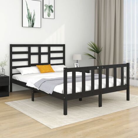 Cama de matrimonio，Estructura cama，Cama para adulto，Marco de Cama madera  maciza pino doble negra