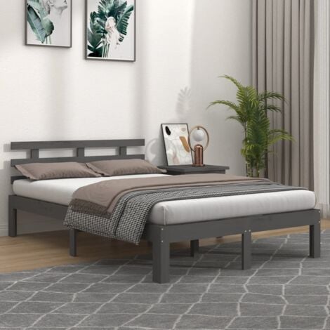 Cama de matrimonio，Estructura de cama，Cama para adulto，Marco de Camamadera  maciza gris super king