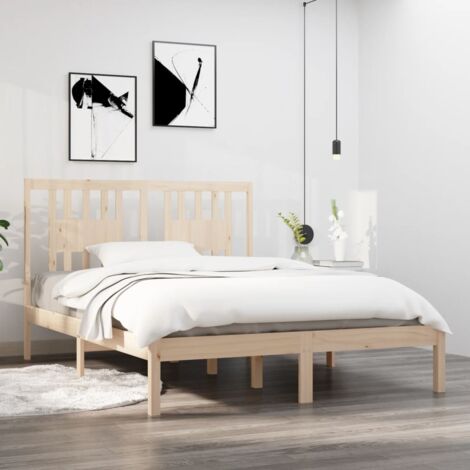 Maison Exclusive Estructura de cama doble de madera maciza blanco 135x190  cm