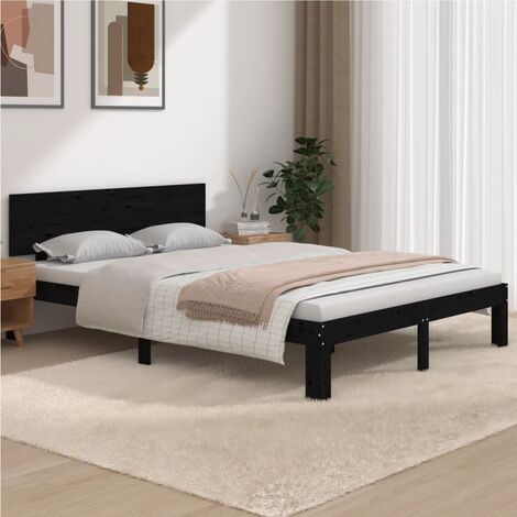 Maison Exclusive Estructura de cama de matrimonio madera maciza negro  180x200 cm