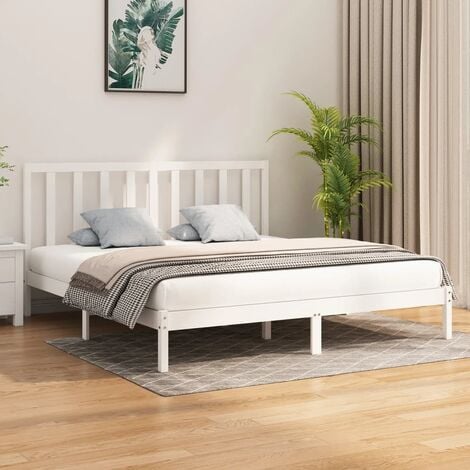 Maison Exclusive Estructura de cama matrimonio madera maciza blanca 135x190  cm