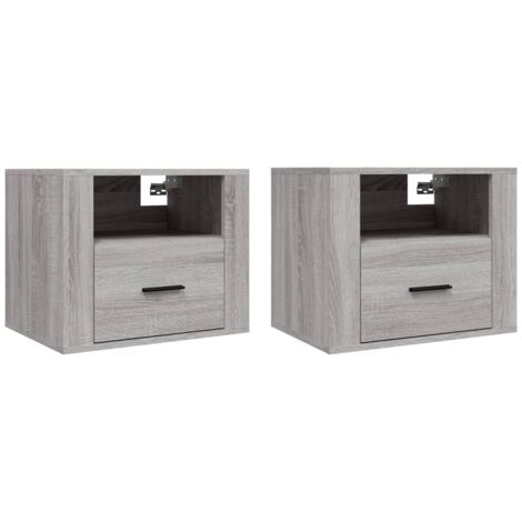 2 uds Mesitas de noche de pared，Mesa Auxiliar，Mesilla de noche flotante  gris Sonoma 50x36x40