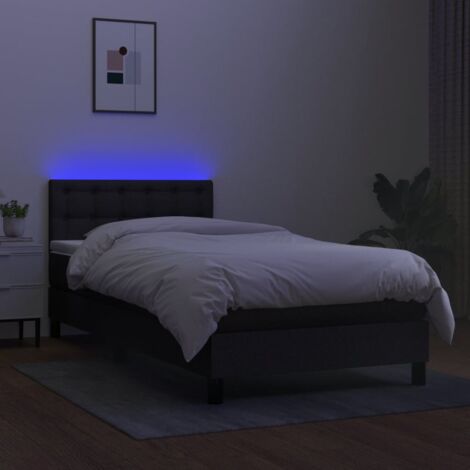 Camas con canapé abatible Somier con tira LED y 2 cajones, cama individual  tapizada negro 90x200