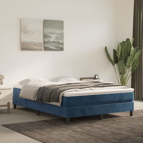 Cama para adulto，Cama box spring con colchón，Cama de matrimonio terciopelo  azul oscuro 200x200 cm