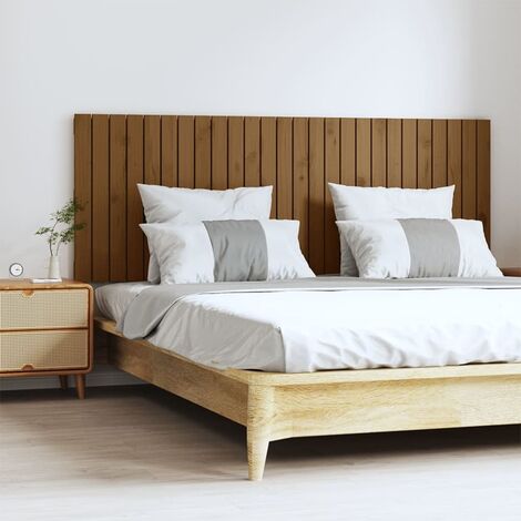 Cabecero cama pared，Panel de Cabecera，Decoración de pared madera maciza  pino marrón miel 166x3x60 cm