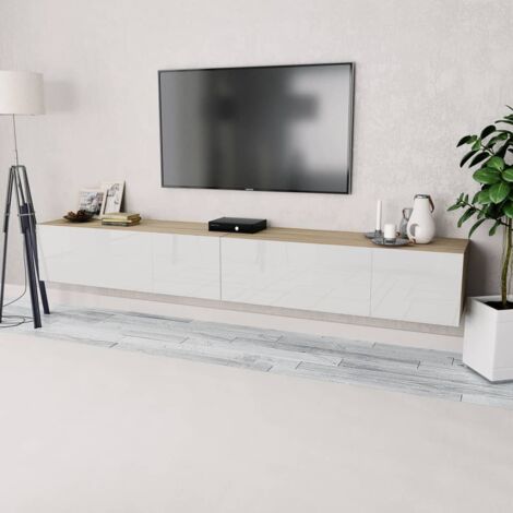 Mueble Salon para TV aglomerado roble y blanco con brillo 2 piezas vidaXL