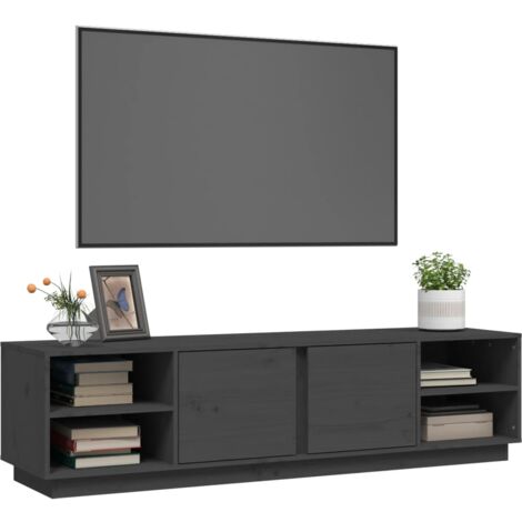 Mueble TV salón Mesa de TV Mueble de televisión madera maciza de pino negro  110x35x40,5