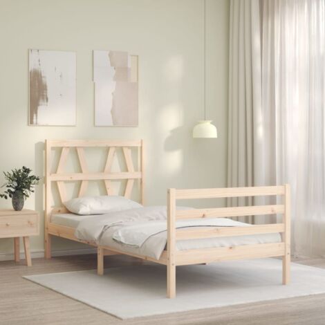 Estructura cama y cabecero,Cama individual madera maciza 90x200 cm