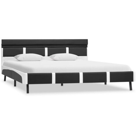 vidaXL Estructura cama con LED cuero sintético blanco negro 160x200 cm